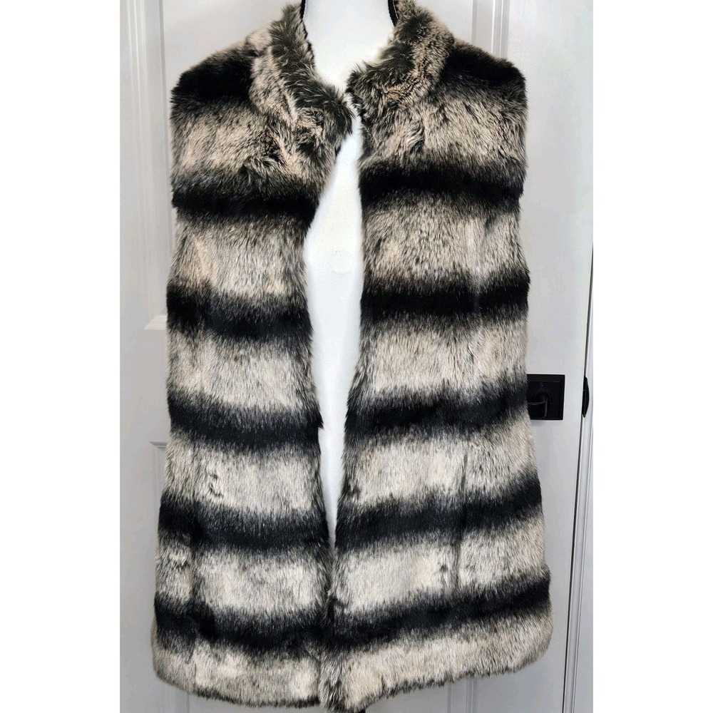 Rachel Zoe Faux Fur Vest Satin‎ Lined Striped Evening Bratz Old Money